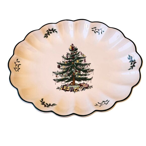 Spode Christmas Tree Oval Fluted Platter Dish Large New - Picture 11 of 12